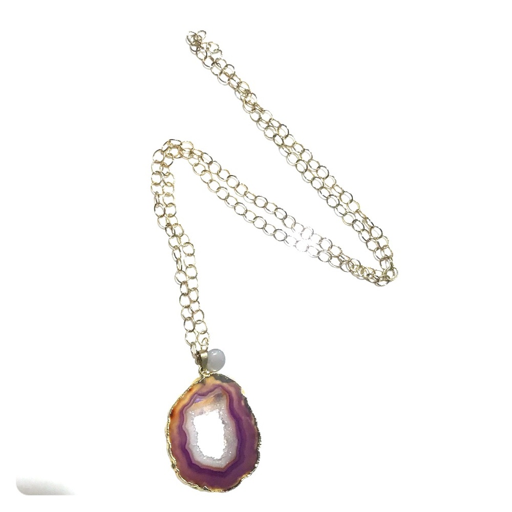 Handmade druzy stone long necklace